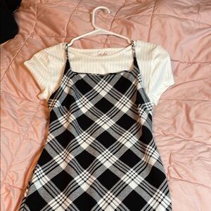 Stylish Black and White Plaid Kids Dress